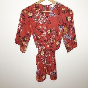 Ten Sixty Sherman rust red floral top mustard XS